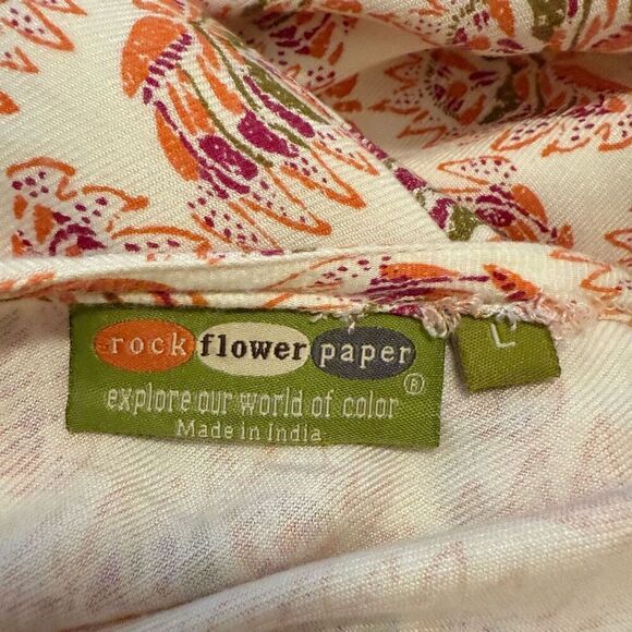 Rock Flower Paper Ivory and Deep Coral Embroidered Top Size L Bohemian - Picture 8 of 14